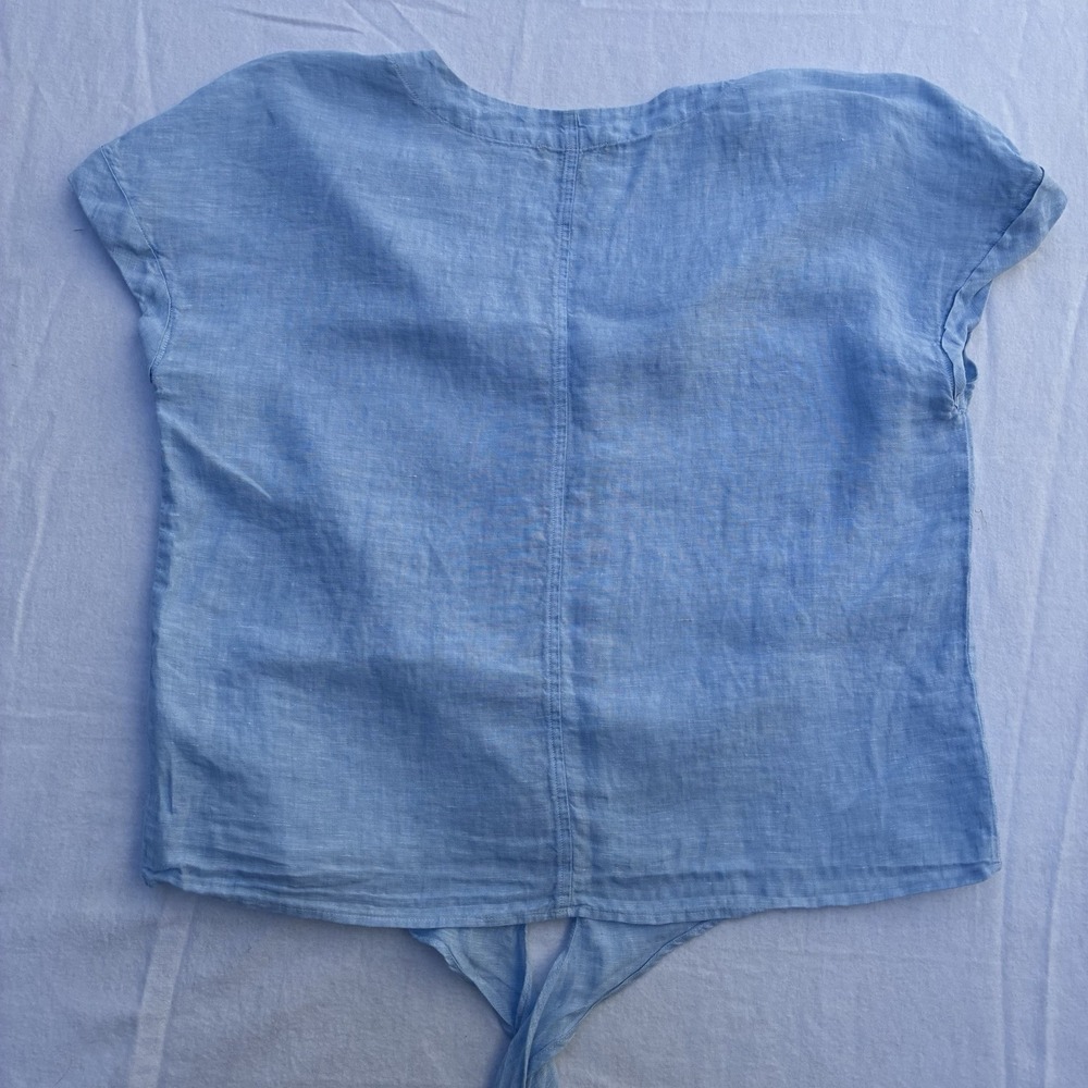 Saks 5th Avenue 100% Linen Top Button Front Short Sleeve Womens Large Light Blue - Picture 2 of 6